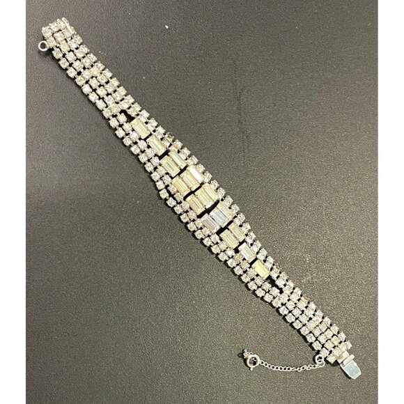 Vintage Hattie Carnegie Rhinestone Bracelet With Baguette & Round Stones Safety - Picture 1 of 10